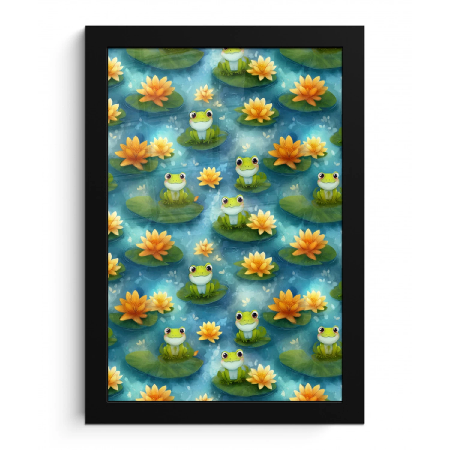Kikker - Lelies - Groen fotolijst zwart zonder passe partout klein 224 -3d