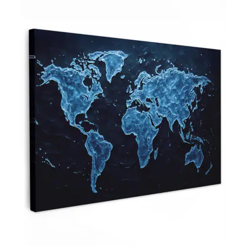 Wereldkaart - Waterstructuur - Blauw canvas 2cm klein -z3d