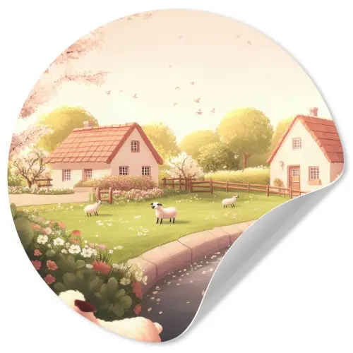 Schapen - Huisje - Platteland Wandcirkel behangsticker klein -3d