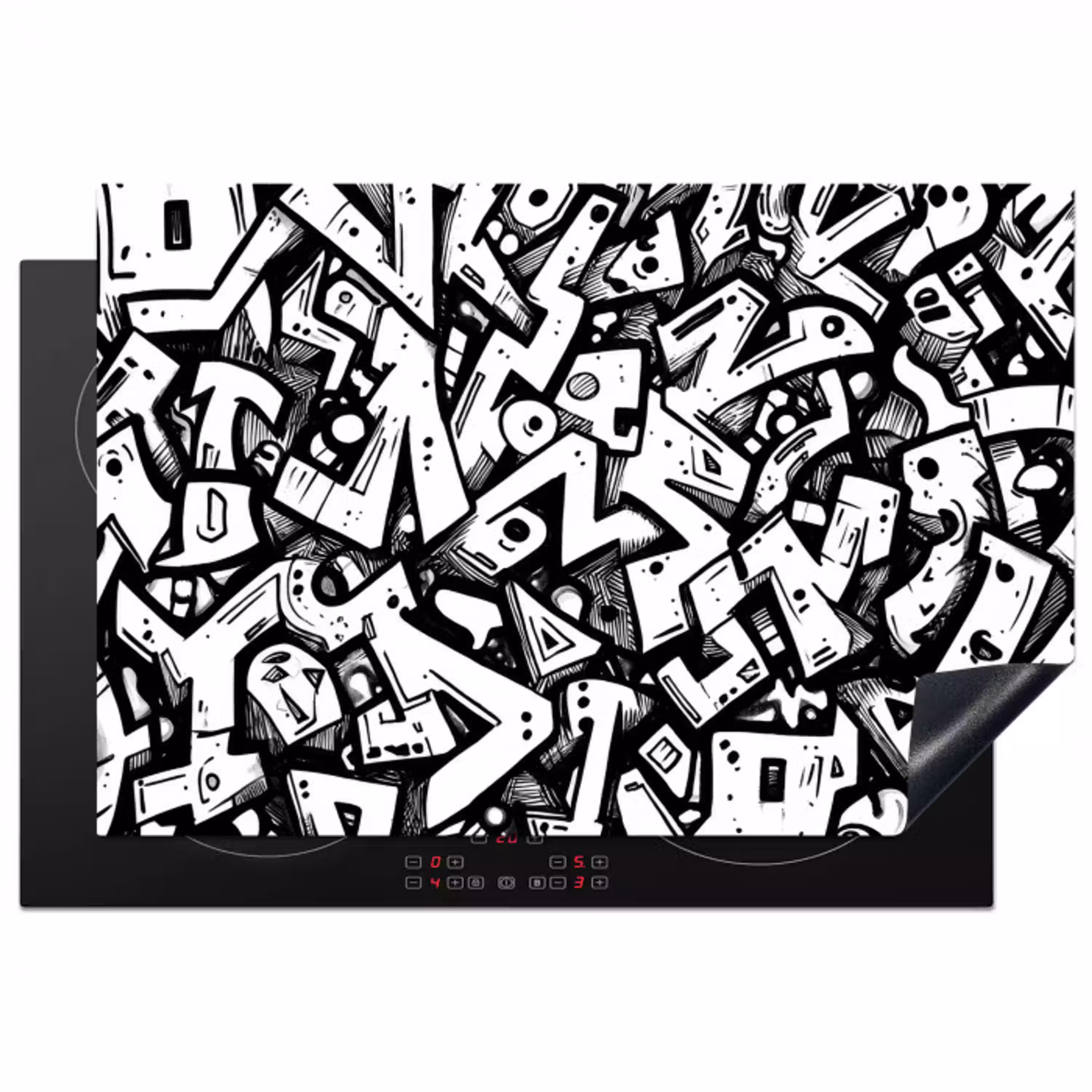 Vormen - Letters - Graffiti - Zwart Inductie beschermer vinyl 3mm klein -3d