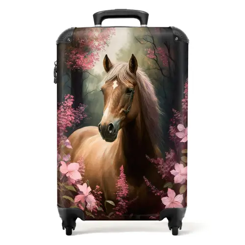 Koffer - Paard - Bloemen - Roze - Natuur - Bos NBS - Handbagage koffer - Unisex middel -productfoto_recht