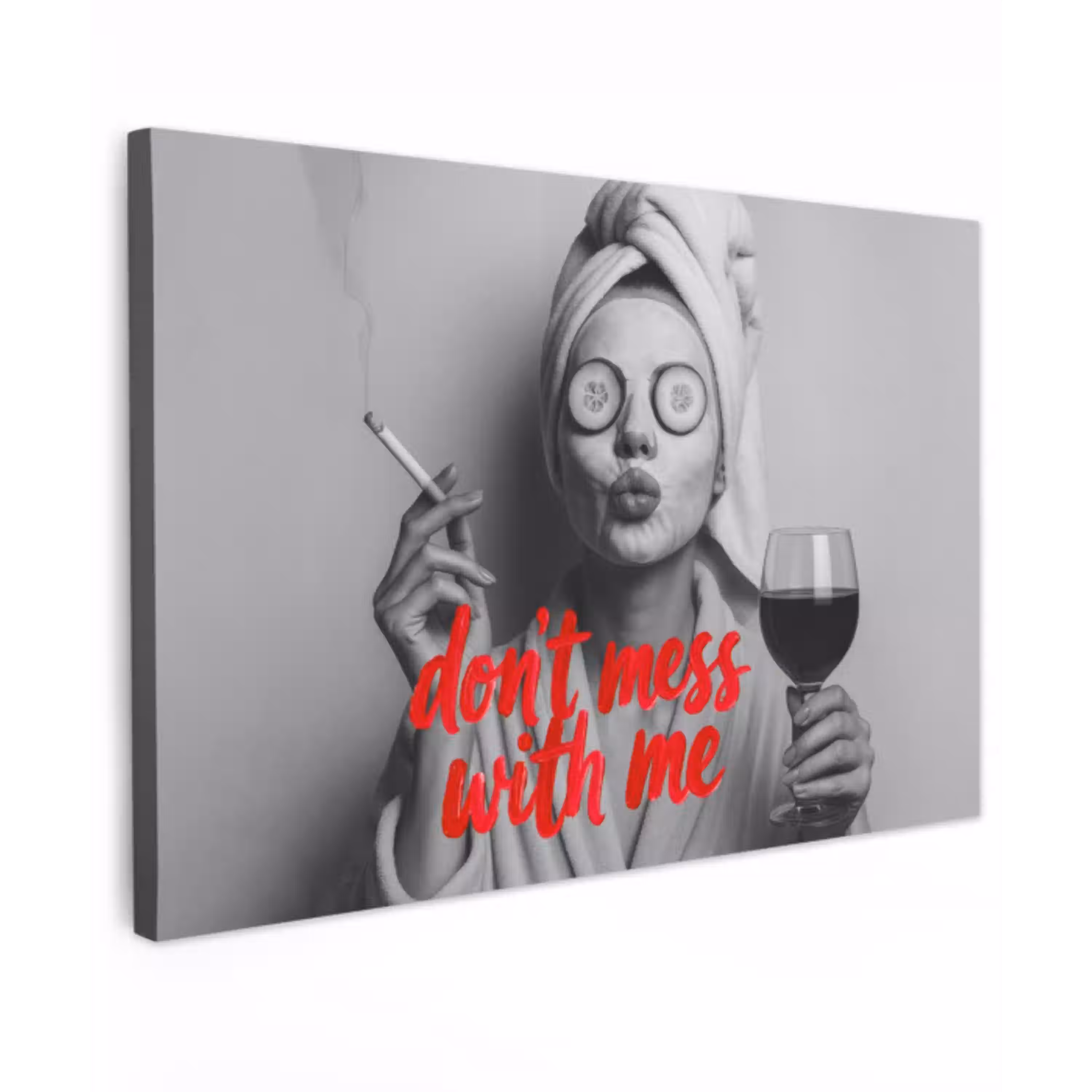Don't mess with me - Wijn - Vrouw - Sigaret canvas 2cm klein -z3d