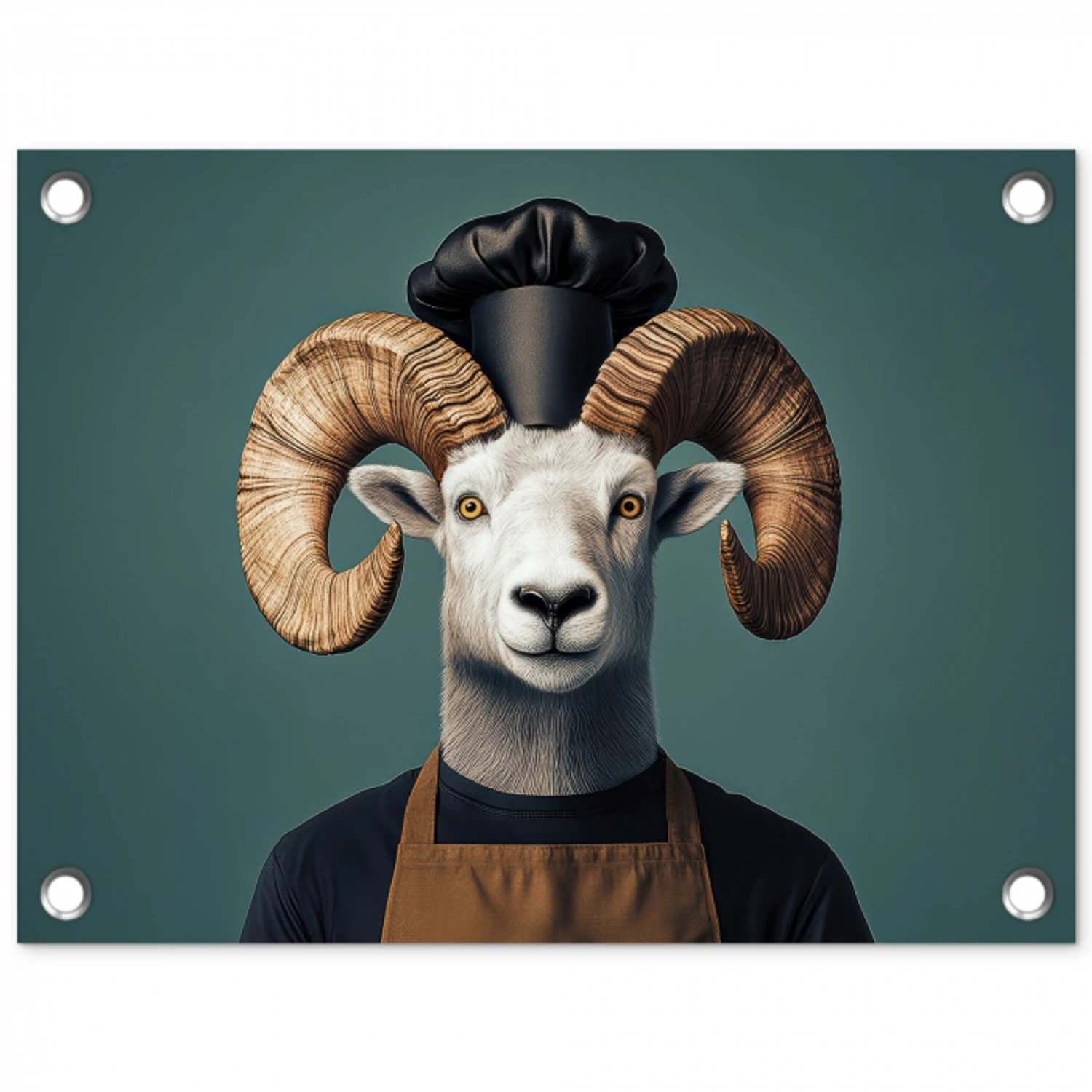 Geit - Hoorns - Kokskleding tuinposter los doek klein -3d