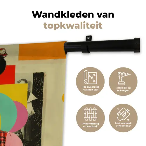Meisje - Zonnebril - Kat - Retro Wandkleed katoen klein -sfeer2