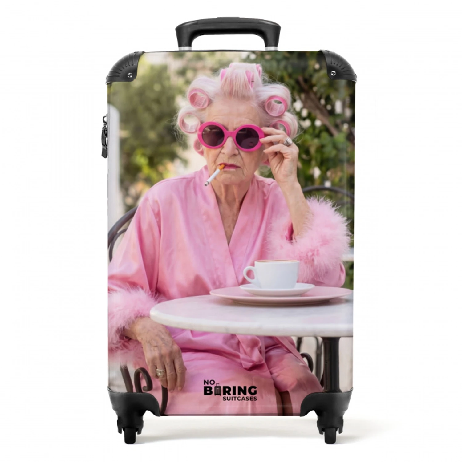 Ochtendjas - Krulspelden - Roze NBS - Handbagage koffer - Volwassenen Unisex middel -productfoto_recht