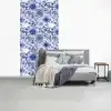 Bloemen - Blauw - Patroon - Wit fotobehang vinyl groot 64 -slaapkamer