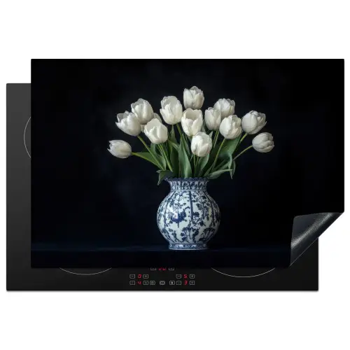 Wit - Bloemen - Tulpen - Vaas Inductie beschermer vinyl 3mm klein -3d