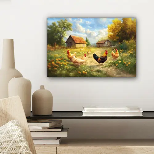Kippen - Landelijke rust - Natuur canvas 2cm klein -sfeer6