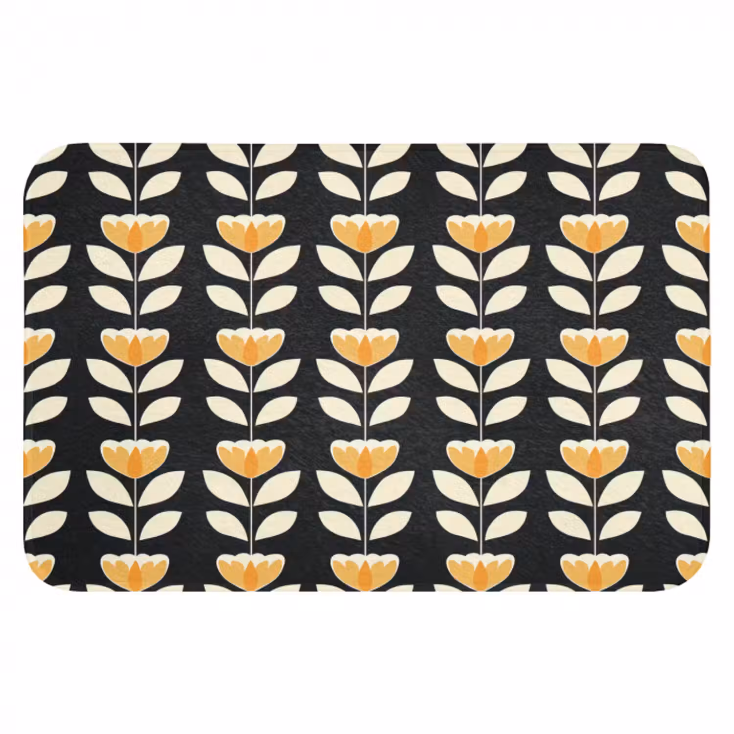 Badematte - Retro - Blume - Schwarz - Ockergelb