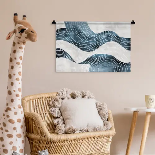 Lijnen - Golven - Abstract - Blauw Wandkleed katoen klein -wsfeer5_kind