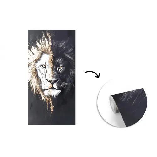 Leeuw - Gesplitst - Zwart - Lijn fotobehang vinyl groot -3d