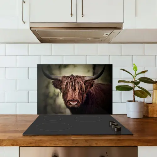 Schotse hooglander - Licht - Portret - Natuur keuken achterwand spatscherm klein -sfeer2