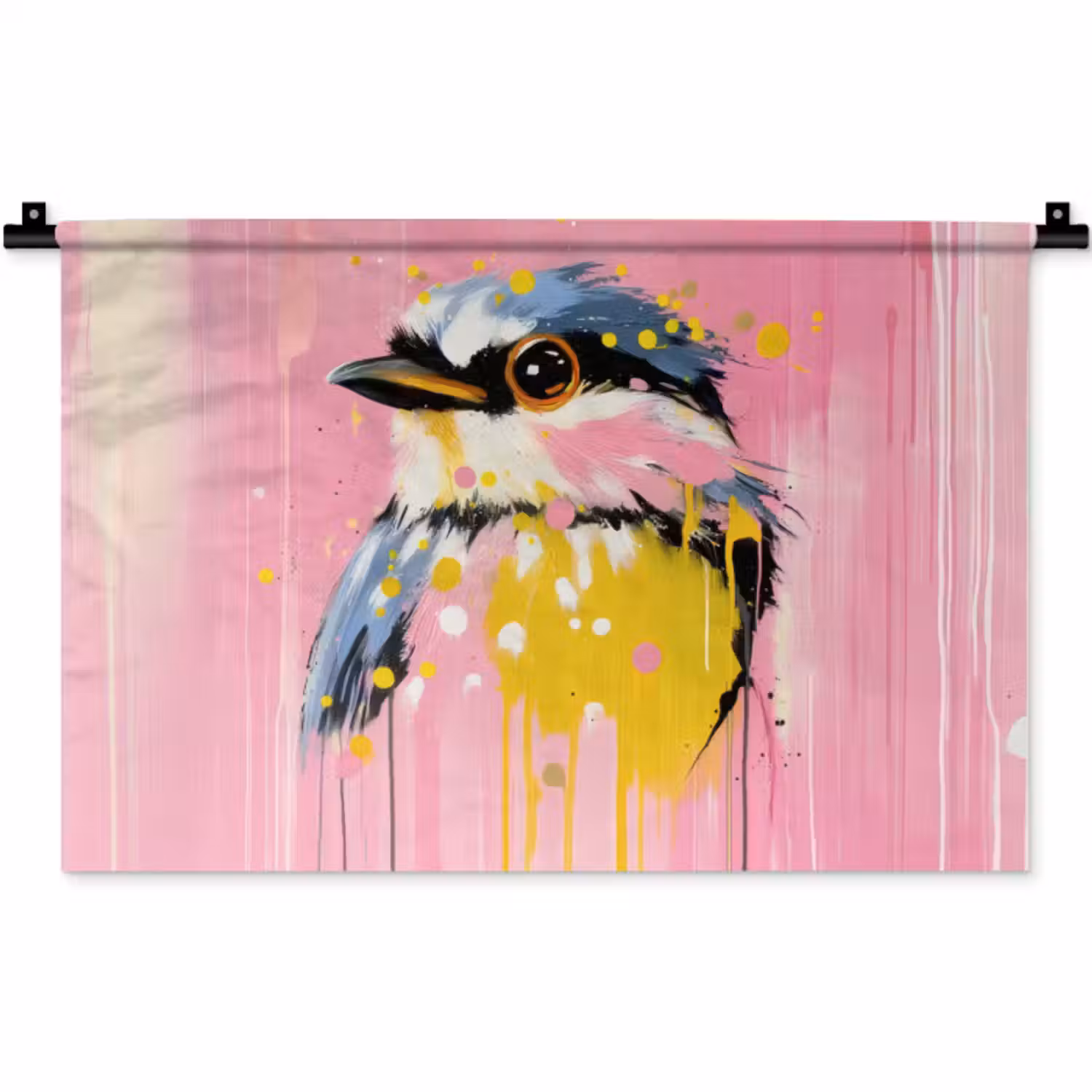 Wandkleed - Vogel - Roze - Geel - Blauw