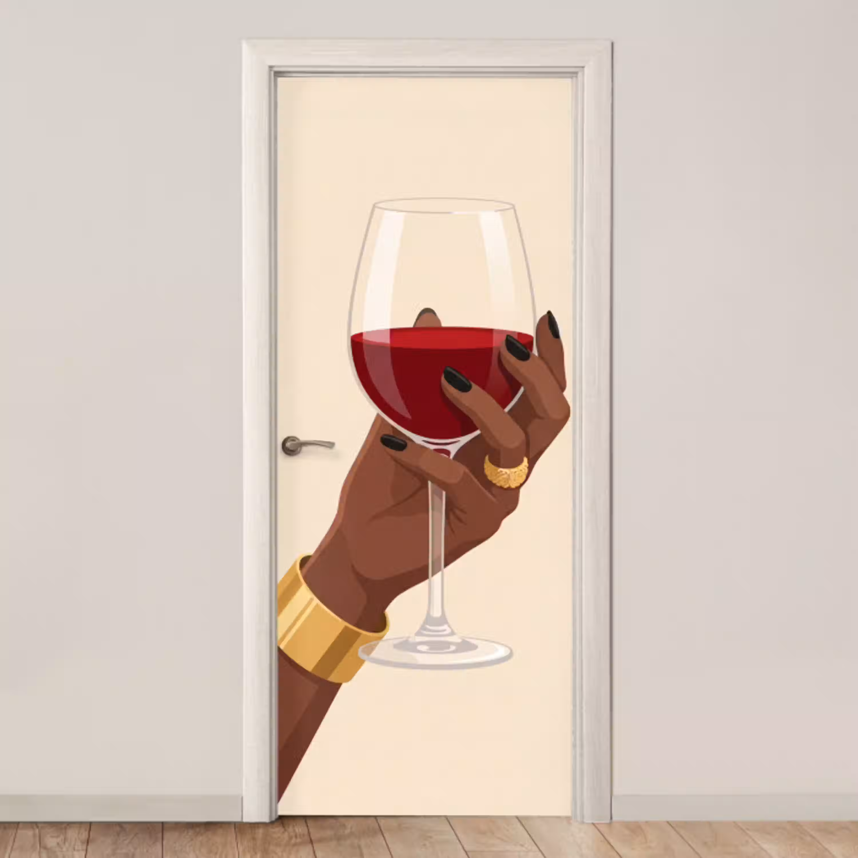 Vrouw - Wijn - Glas - Illustratie - Rood deurposter klein -3d_beige