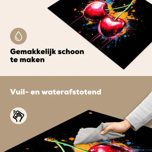 Kersen - Fruit - Graffiti - Verf - Abstract - Modern - Kleurrijk Inductie beschemer met haakjes klein -ky-schoon-nl