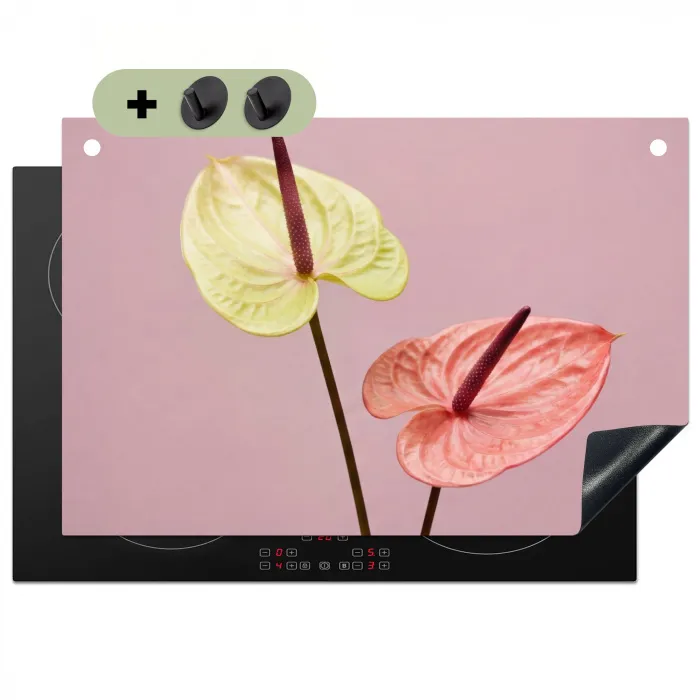 Bloemen - Anthuriums - Geel - Roze Inductie beschemer met haakjes klein -3d