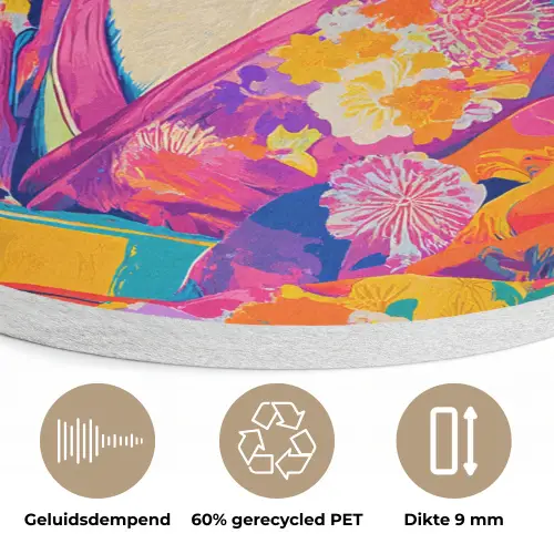 Lama - Kimono - Bloemenkrans - Felroze Akoestische PET Vilt - Rond klein -closeup_NL