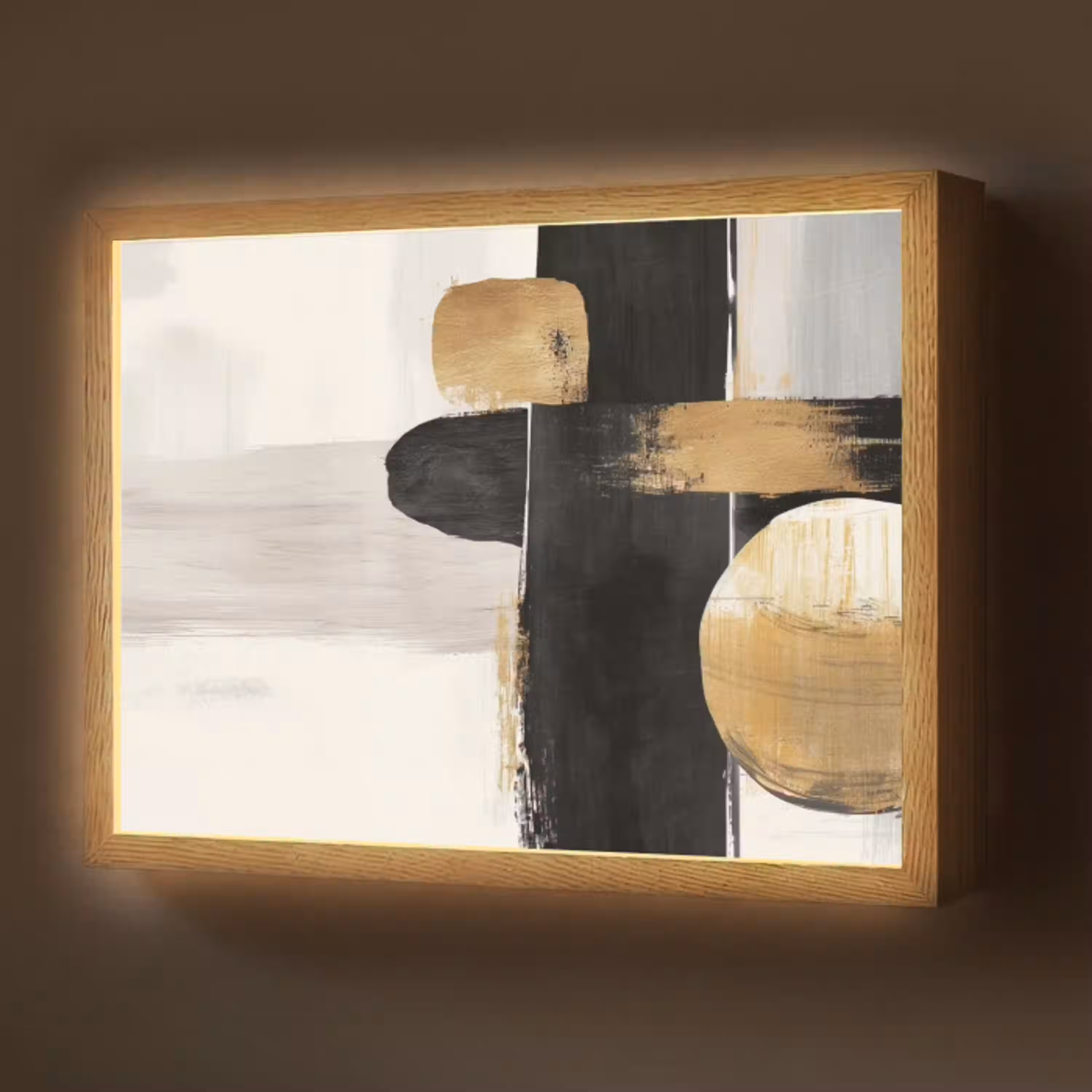 Vormen - Penseelstreken - Abstract - Goud Light Box met batterij (Wandlamp) middel -z3d_website