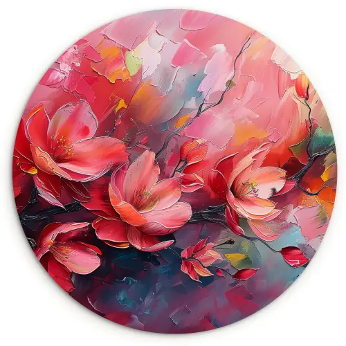 Bloemen - Roze - Watercolor - Natuur- Kunst Wandcirkel kunststof plaat 5mm dik klein -3d