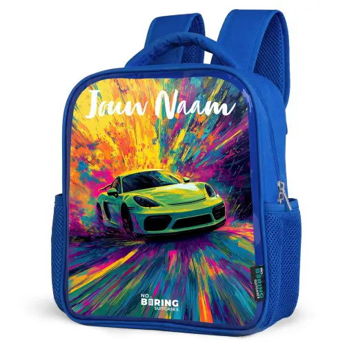 Sportauto - Groen - Verfstrepen - Kleuren Kinderrugzak - Blauw middel -schuin