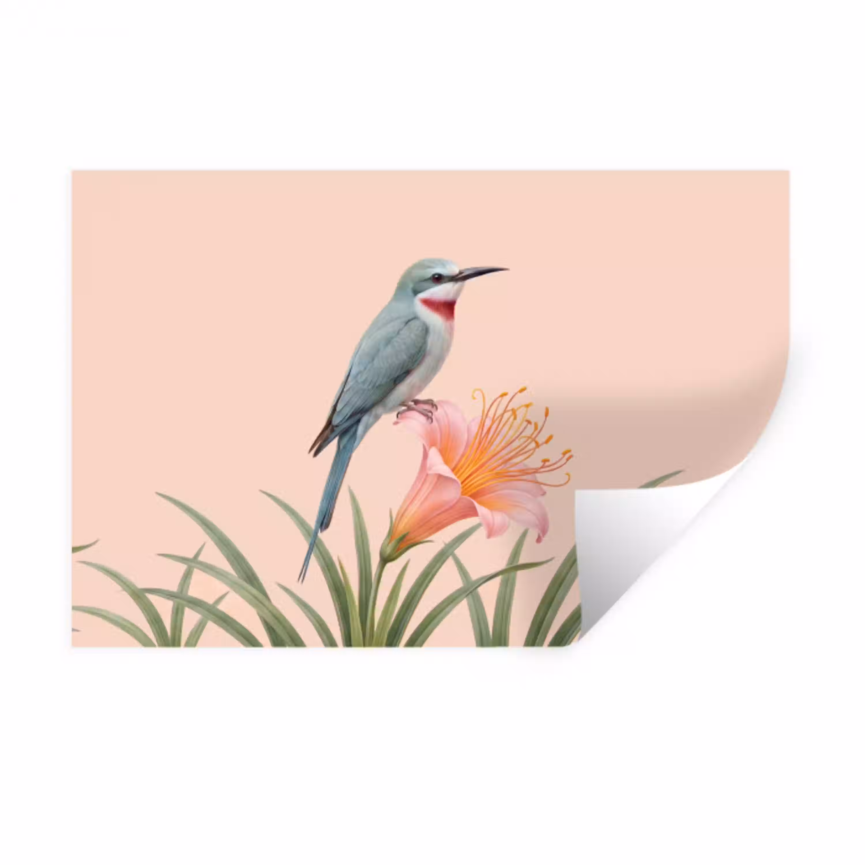 Vogel - Bloem - Natuur - Roze Muursticker klein -3d