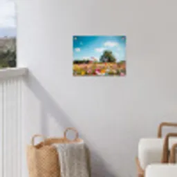 Bloemenweide - Blauw - Lucht - Kleuren tuinposter los doek klein -sfeer8