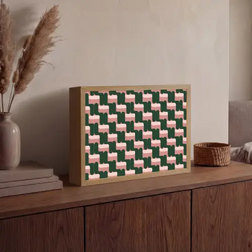 Vlechtpatroon - Groen - Roze - Geometrisch Light Box met batterij (Wandlamp) middel 907 -sfeer2