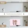 Tekst - Love - Pantervacht - Lichtroze keuken achterwand spatscherm klein -voor_na_NL