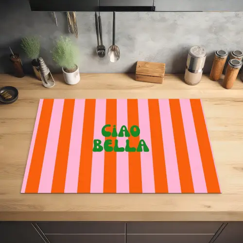 Strepen - Oranje - Verticaal - Ciao bella Inductie beschermer vinyl 3mm klein -sfeer5