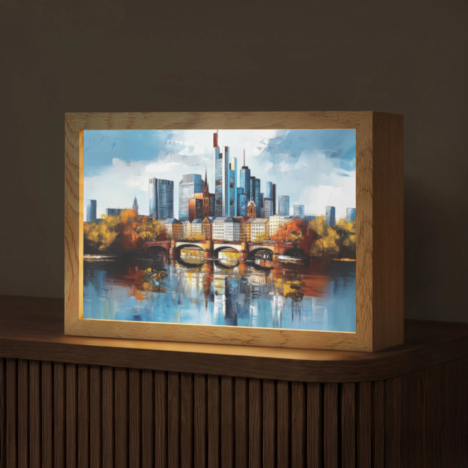 Bomen Frankfurt- Stad - Skyline - Brug Light Box met kabel (Tafellamp) klein -z3d_website