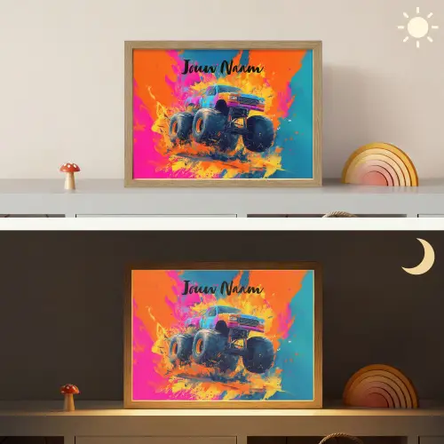 Monstertruck - Abstract - Verfspatten - Kleurrijk Light Box met batterij (Wandlamp kind) middel -sfeer3_kind
