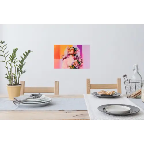 Portret - Vrouw - Abstract - Bloemen Muursticker klein -eettafel