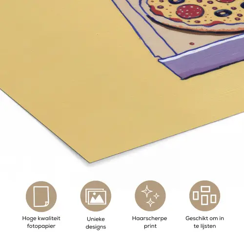Pizza - Doos - Salami - Illustratie poster papier klein -closeup_NL