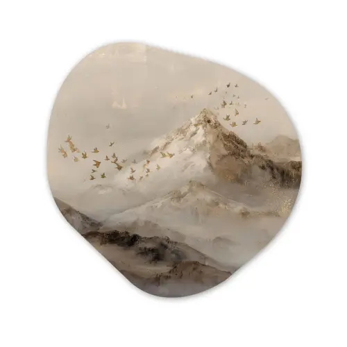 Berglandschap - Mist  - Penseelstreken Wandcirkel Organisch Forex 3mm klein -3d