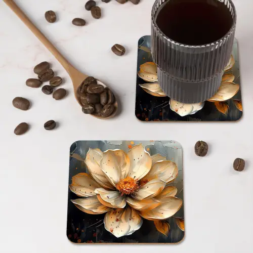 Bloemen - Goud - Kunst - Zwart - Modern onderzetter kurk middel -sfeer2
