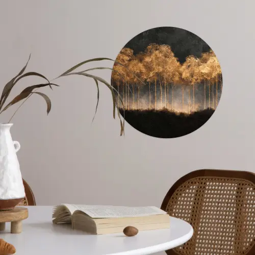 Gouden Bomen in Mistig Landschap Wandcirkel behangsticker klein -sfeer3