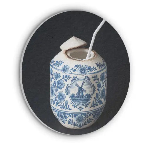 Kokosnoot - Eten - Delfts blauw - Drinken Akoestische PET Vilt - Rond klein -3d