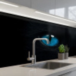 Kat - Blauw - Dier - Zwart keuken achterwand 2 middel -3d_schuin