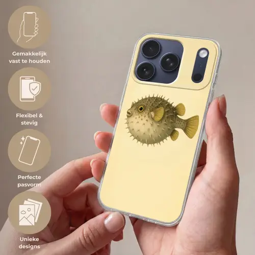Stekels - Vis - Opgeblazen - Bruin Telefoonhoesje iPhone 17 Pro klein -sfeer3_NL