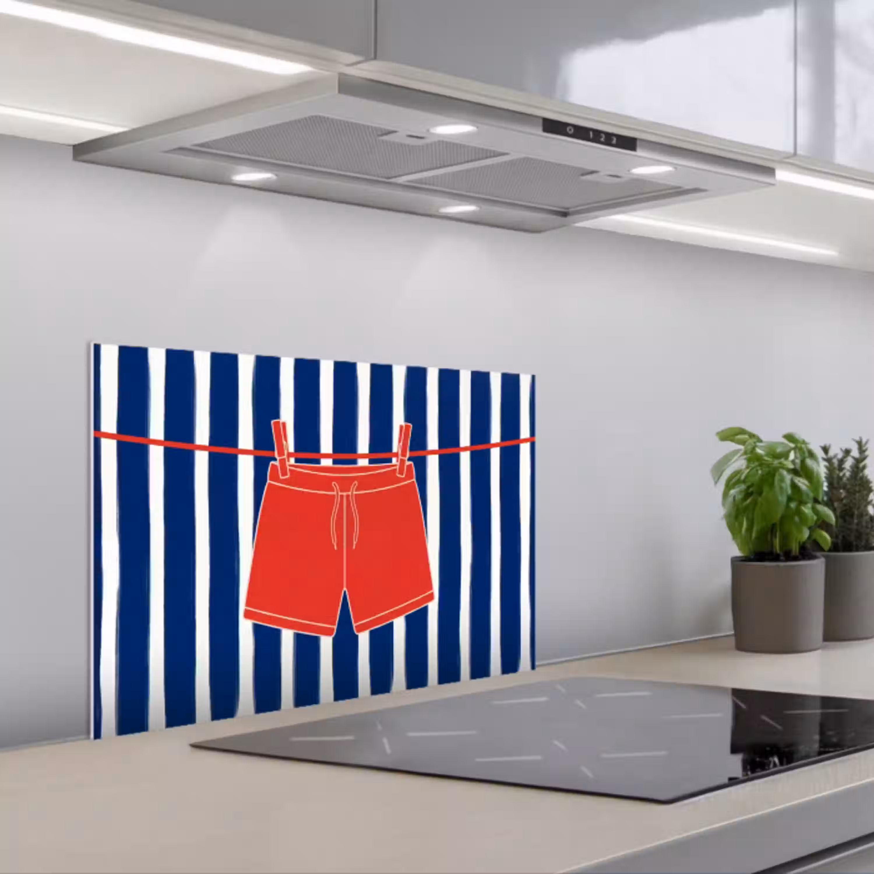 Shorts - Waslijn - Zomer - Illustratie - Rood keuken achterwand spatscherm klein -3d_schuin