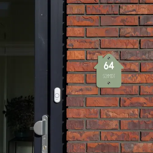 Effen olijfgroen - Modern Naambord Huisje klein -sfeer2