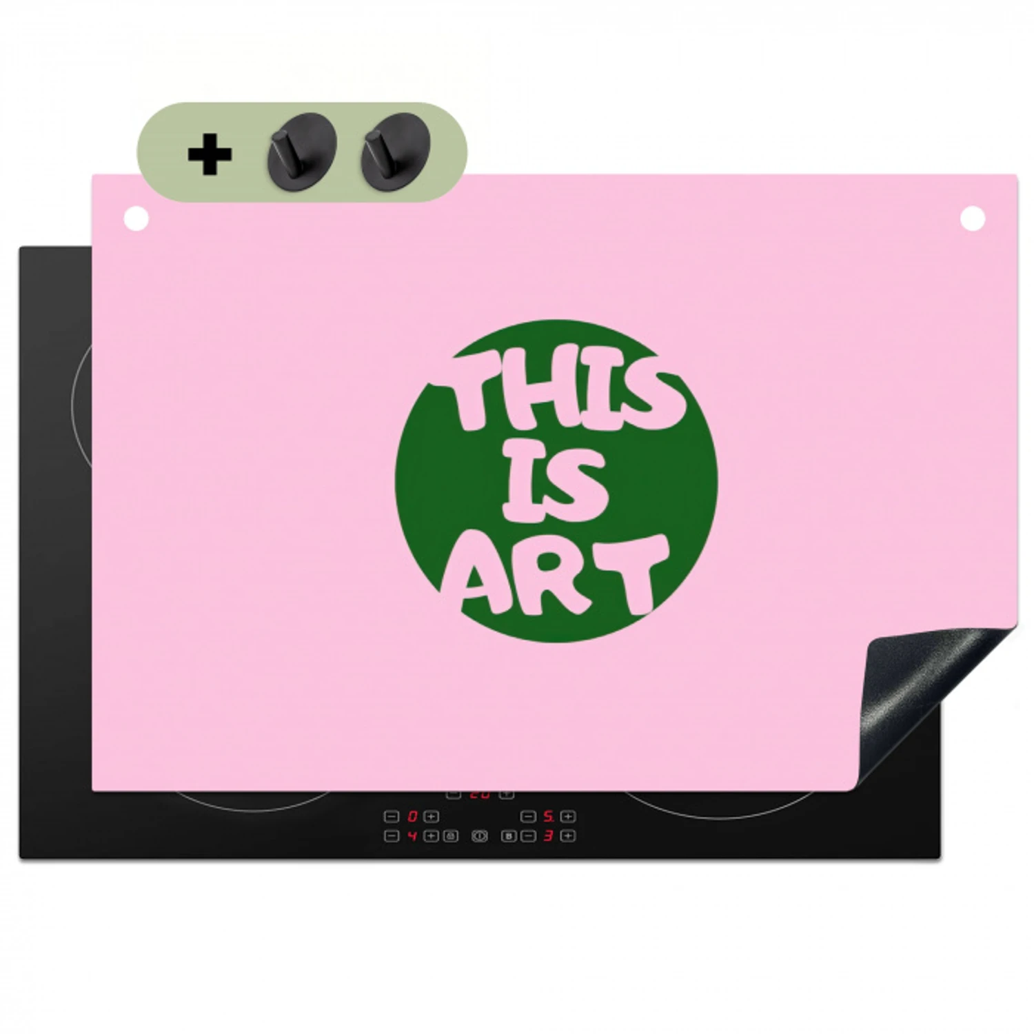 This is art - Tekst - Cirkel - Groen Inductie beschemer met haakjes klein -3d
