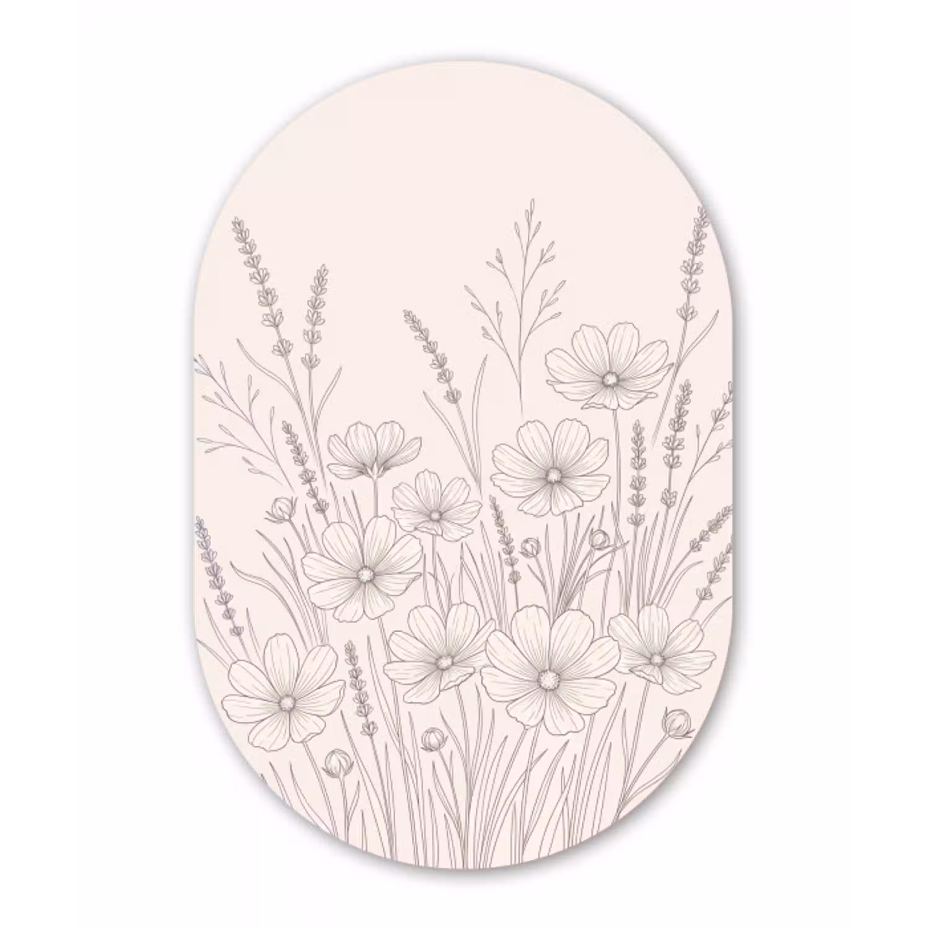 Minimalistisch - Modern - Bloemen - Beige Wandcirkel Ovaal Aluminium middel -3d