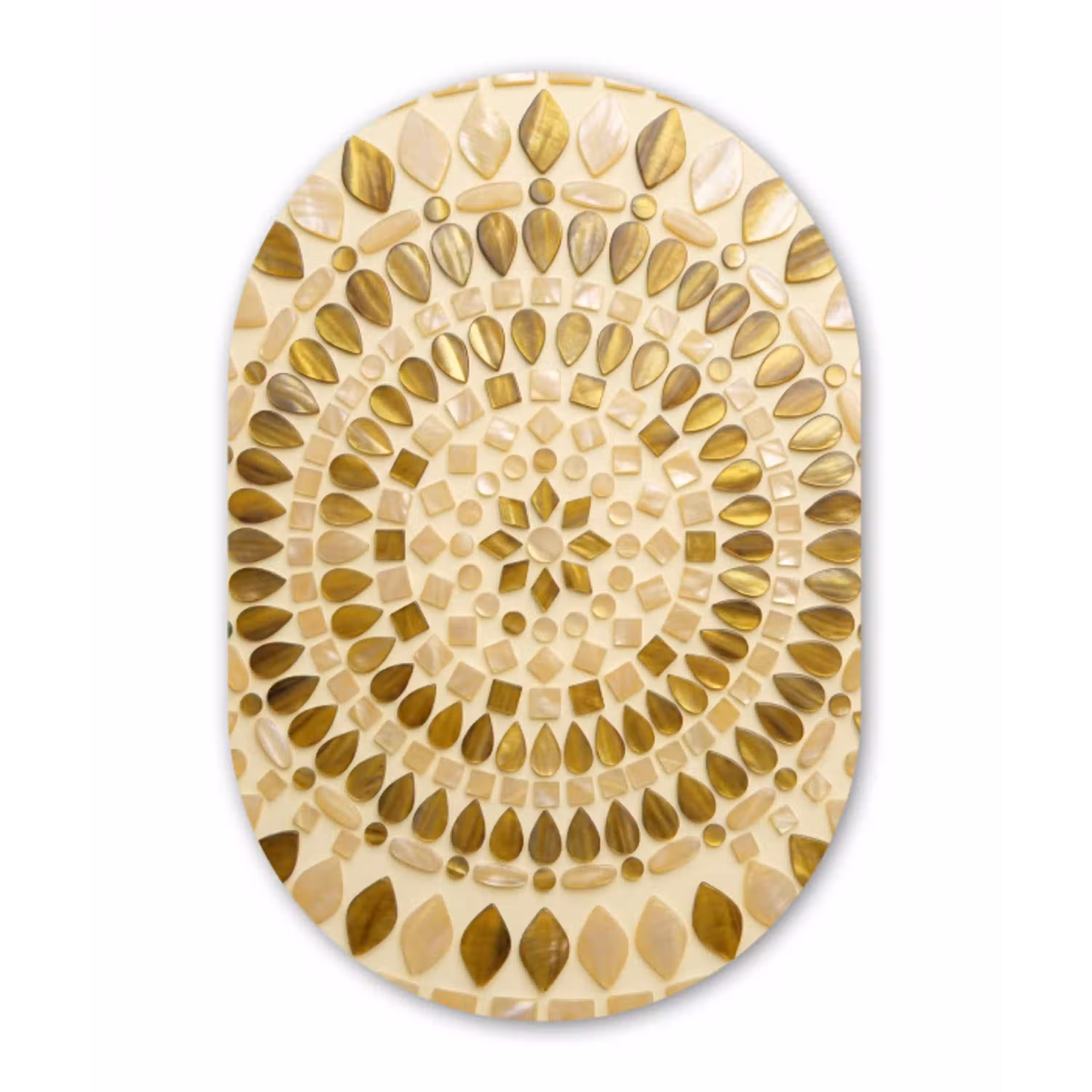 Patroon - Vormen - Mozaïek - Abstract - Goud Wandcirkel Ovaal Aluminium middel -3d