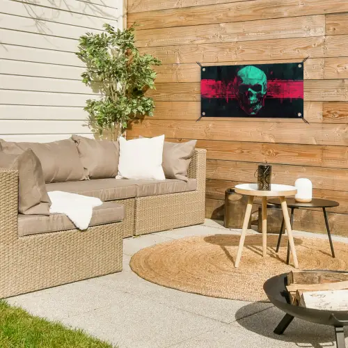 Schedel - Cyberpunk - Neon Rood tuinposter los doek klein -sfeer4