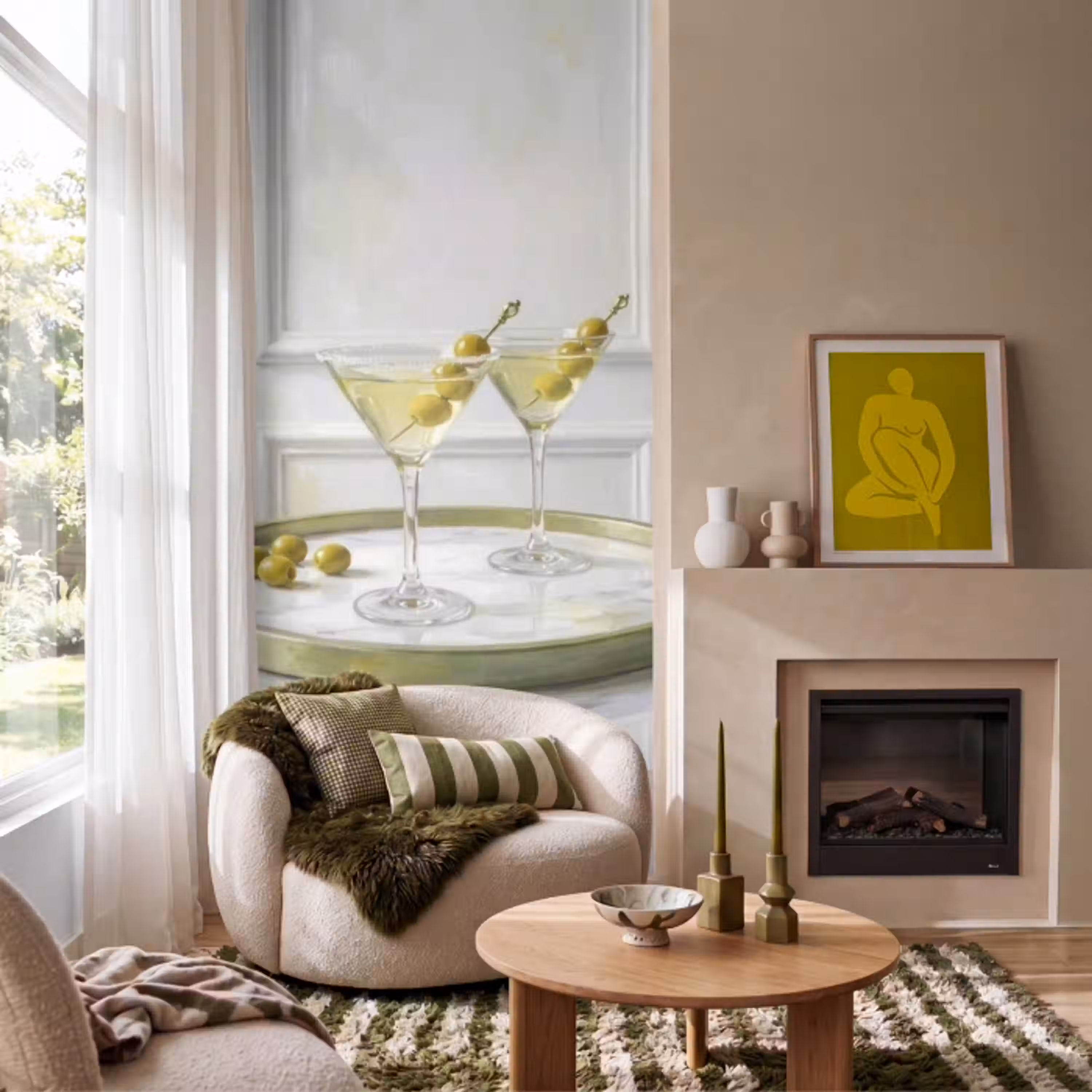 Drank - Martini - Olijven - Modern - Wit Behang Vlies klein -sfeer2
