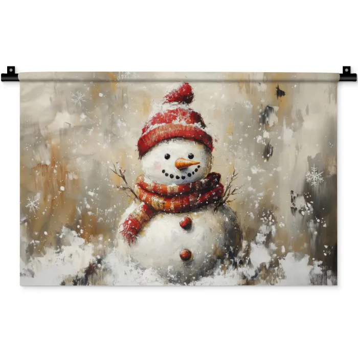 Sneeuwpop - Winter - Sneeuw - Beige Wandkleed katoen klein -zz3d
