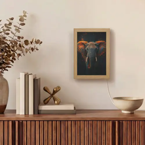 Olifant - Oranje - Oren Light Box met kabel (Tafellamp) klein -sfeer2