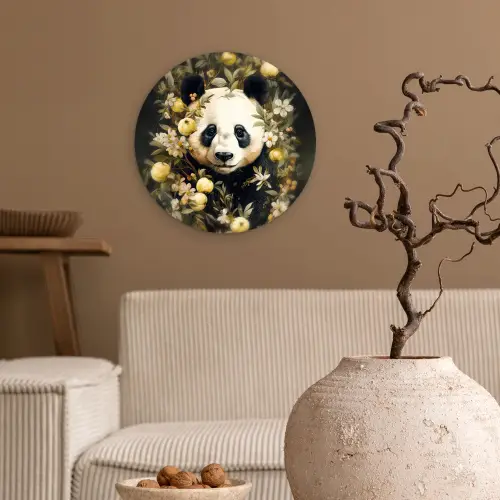 Panda - Pandabeer - Wilde dieren - Natuur - Bloemen Wandcirkel kunststof plaat 5mm dik klein -sfeer1
