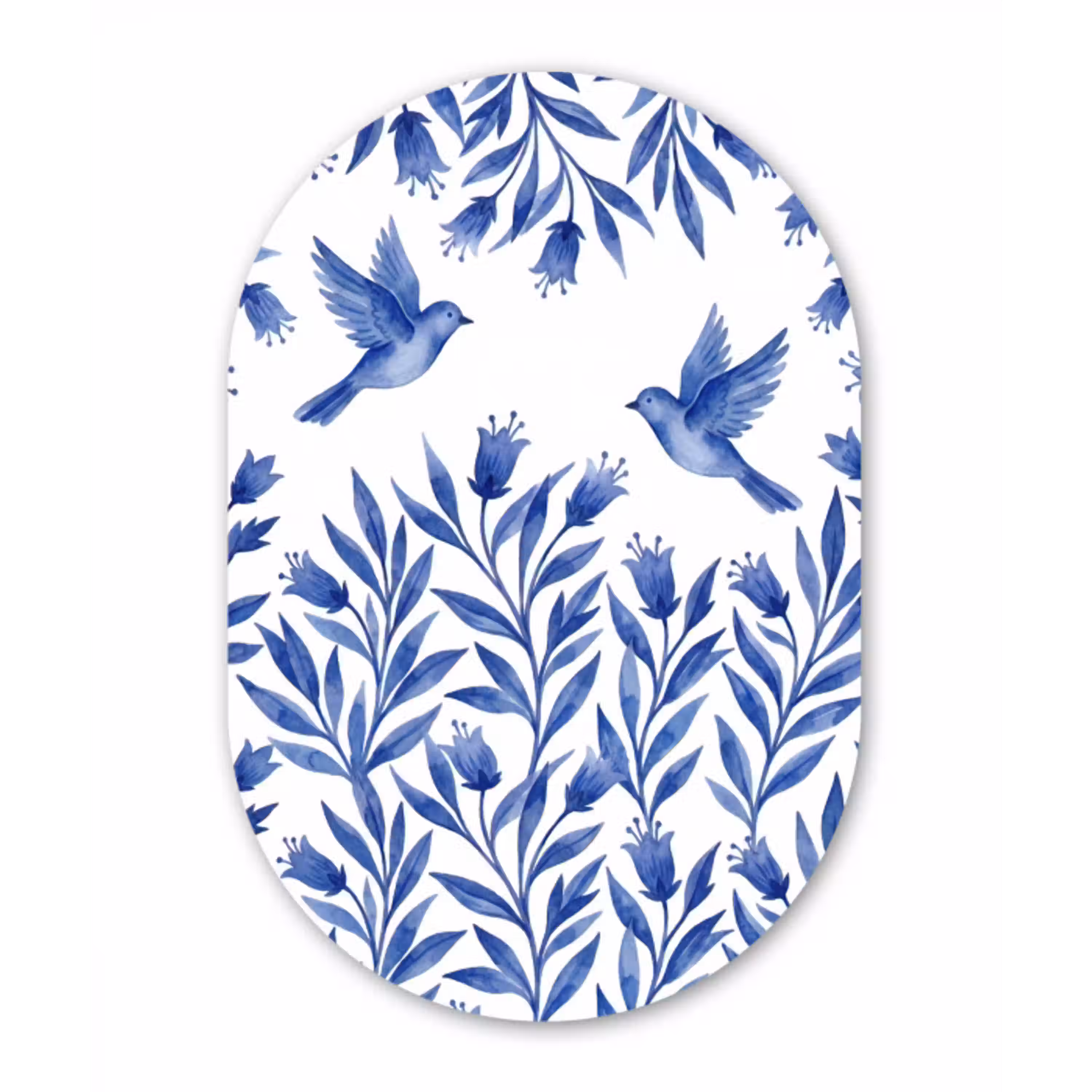 Modern - Vogels - Delfts - Blauw Wandcirkel Ovaal Aluminium middel -3d